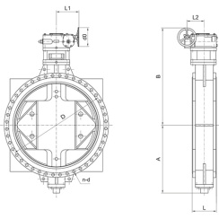 Затвор поворотный дисковый двухэксцентриковый фланцевый ПА 753.1800.16-04  с редуктором DN 1800 мм PN 16 кгс/см2